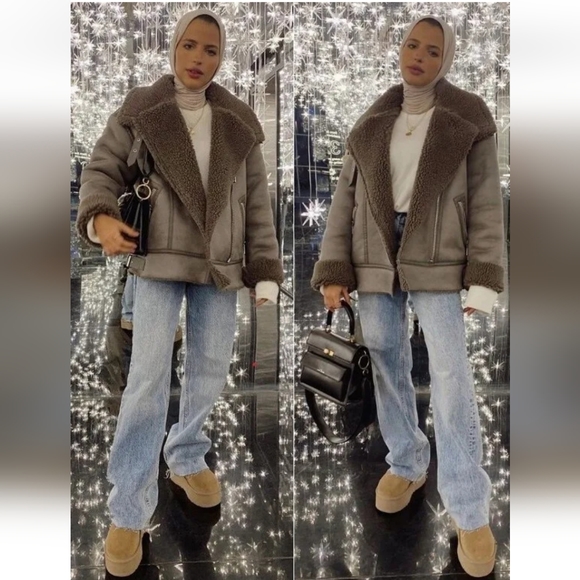 NWT ZARA DOUBLE FACED FAUX SHEARLING FUR JACKET - Picture 14 of 16